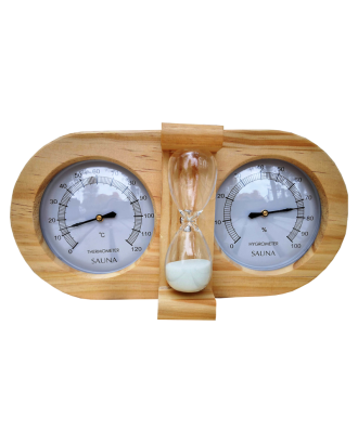 サウナ 3in1 湿度計 - 温度計 - 砂時計