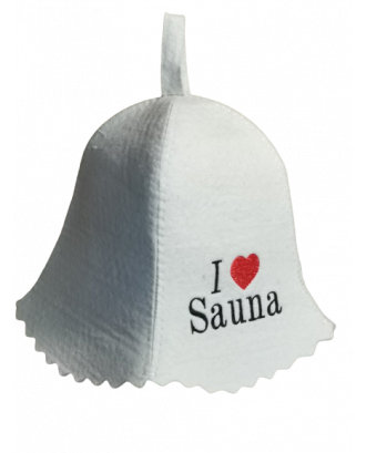 サウナハット - I Love Sauna 、ウール 100%、白