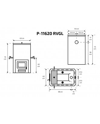 サウナヒーター Skamet – P-11620 RV 給湯器 - 前面、ガラス付き 薪サウナストーブ