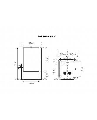 サウナヒーター Skamet – P-11640 PRV、給湯器 - 右、ガラス付き 薪サウナストーブ