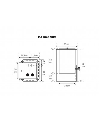 サウナヒーター Skamet – P-11640 PRV、給湯器 - 右、ガラス付き 薪サウナストーブ