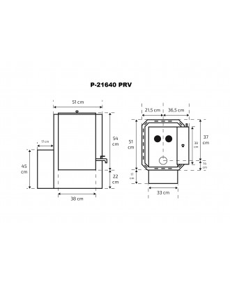 サウナヒーター Skamet – P-21640 PRV、給湯器 - 右、ガラス付き 薪サウナストーブ