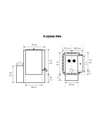 サウナヒーター Skamet – P-22040 PRV、給湯器 - 右、ガラス付き 薪サウナストーブ